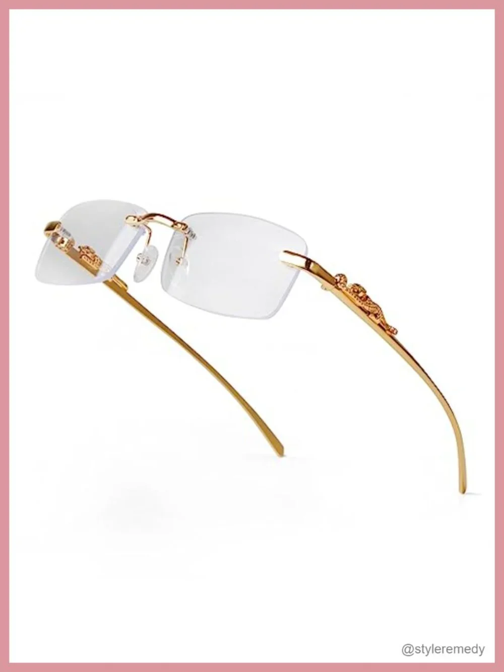 Vintage Rimless Rectangle Sunglasses Gold Metal Frameless Square Transparent